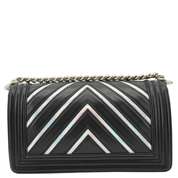 Chanel  Boy Flap Chevron Leather with Holographic PVC Crossbody Bag Black - Picture 5 of 16